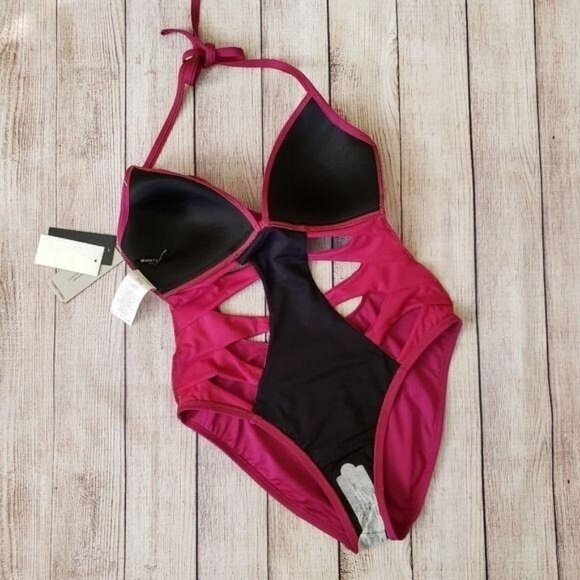 Kenneth Cole Cutout Halter Plunging Neckline One-Piece Swimsuit - Picture 6 of 9